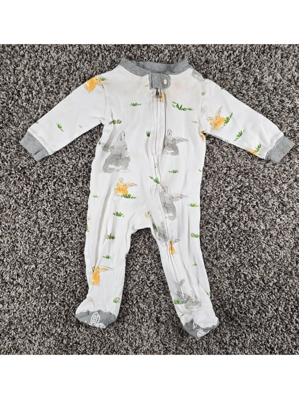 Burt's Bees Baby Organic Footed Coverall gray and yellow bunny Sz 3-6M